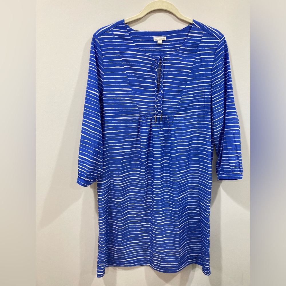 Gap Blue and White Striped Three Quarter Sleeves Dress Small Flowy